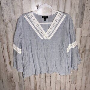 Jessica Simpson Boho Top Women's 1X 100% Cotton Bell Sleeves Stripes